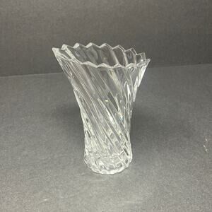 Vintage Mikasa Vision Asymmetrical Clear Crystal Accents 5 Inch Bud Vase